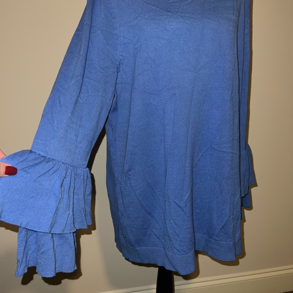 Talbots Blue Sweater Blouse with Ruffle Sleeves - Picture 3 of 5